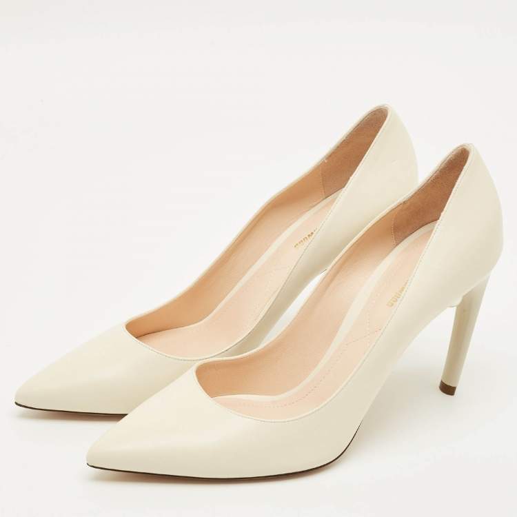Pre Owned Nicholas Kirkwood Size 41 Cream Leather Pearl Embellished Pointed Toe Pumps