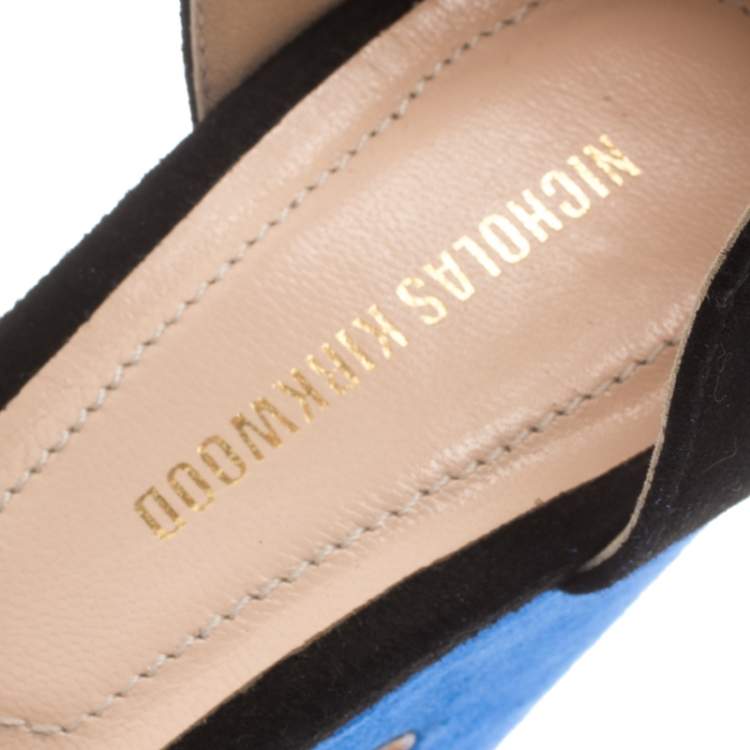 Pre Owned Nicholas Kirkwood Black/Blue Suede Maya Pearl Platform Ankle Strap Sandals Size 35