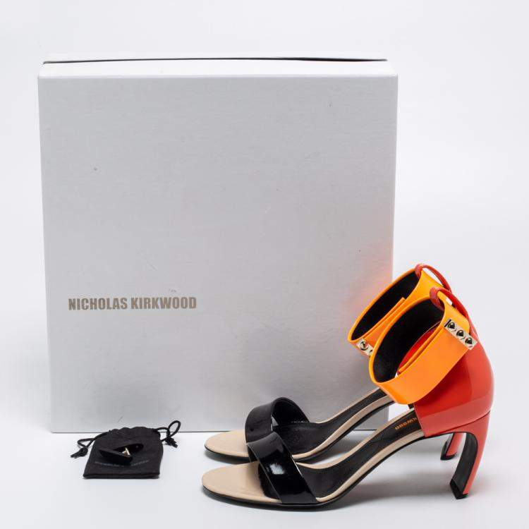 Pre Owned Nicholas Kirkwood Tricolor Patent Leather Ankle Cuff Sandals Size 36.5