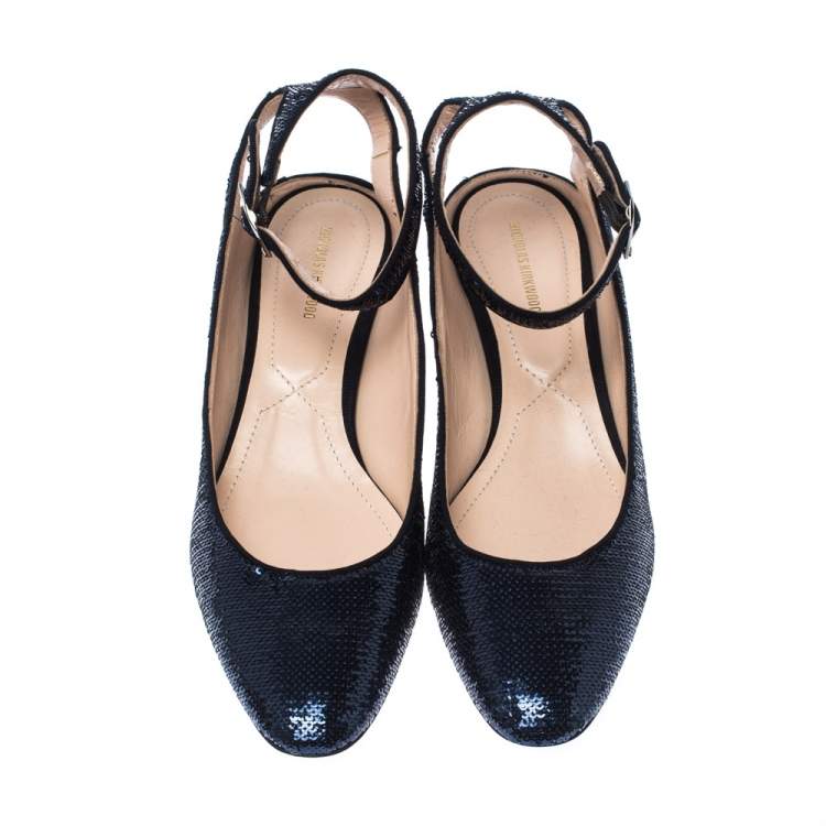 Pre Owned Nicholas Kirkwood Blue Sequins Lola Pearl Embellished Ankle Strap Sandals Size 40