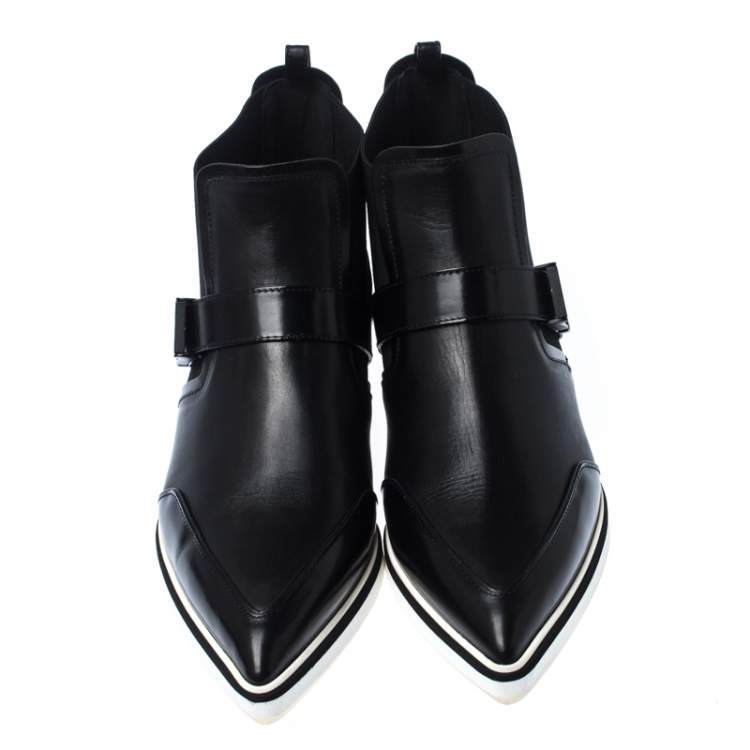 Pre Owned Nicholas Kirkwood Black Leather And Stretch Fabric Pointed Toe Boots Size 41