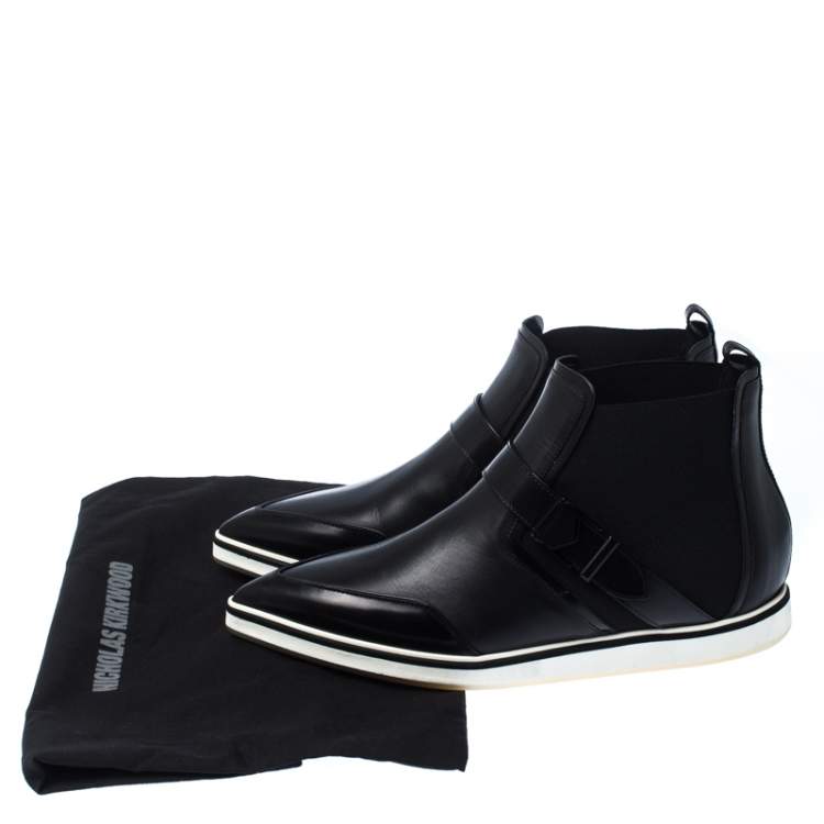 Pre Owned Nicholas Kirkwood Black Leather And Stretch Fabric Pointed Toe Boots Size 41
