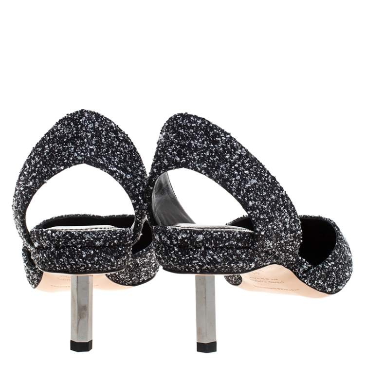 Pre Owned Nicholas Kirkwood Black/White Tweed Fabric Polly Bouclé Slingback Pointed Toe Sandals Size 41