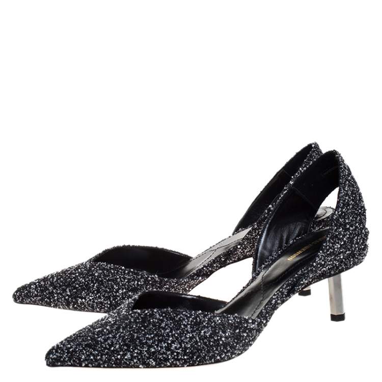 Pre Owned Nicholas Kirkwood Black/White Tweed Fabric Polly Bouclé Slingback Pointed Toe Sandals Size 41