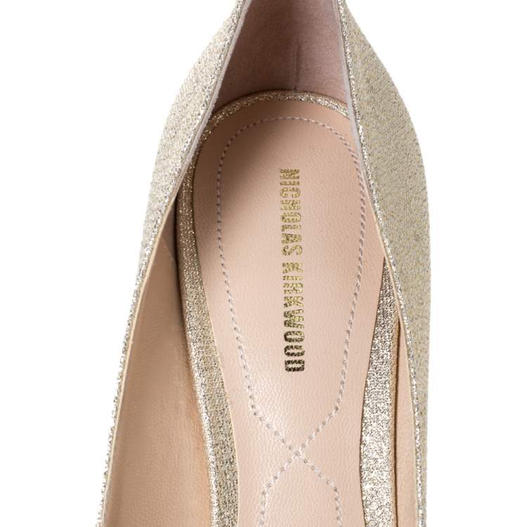 Pre Owned Nicholas Kirkwood Metallic Gold Glitter Fabric Monstera Pointed Toe Pumps Size 38