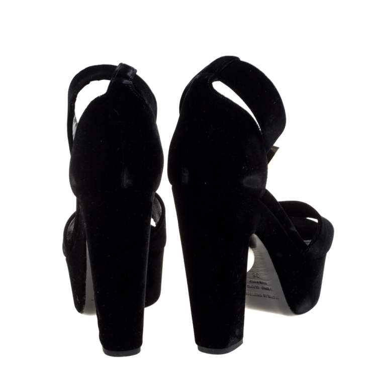 Pre Owned Nicholas Kirkwood Black Velvet Pearl Embellished Ankle Cuff Platform Sandals Size 38