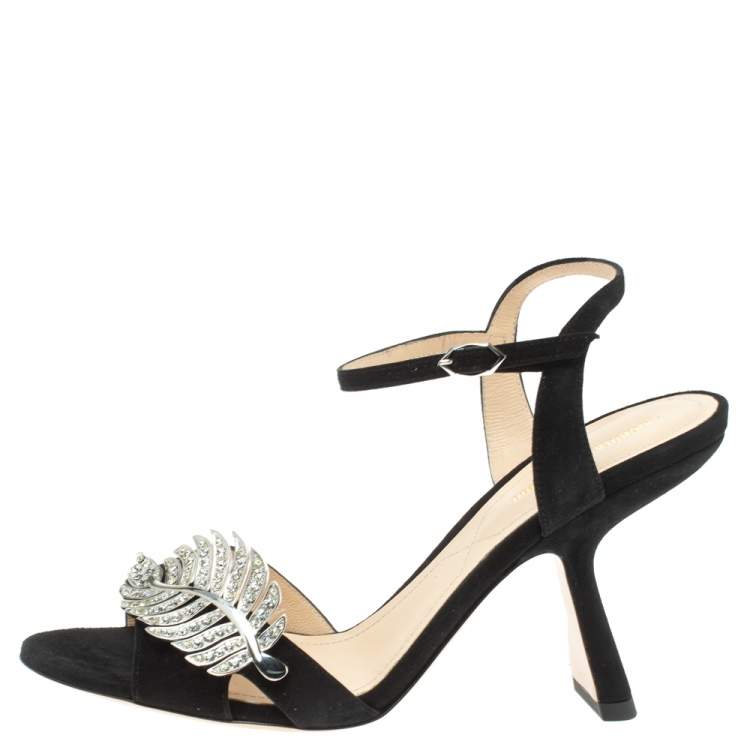Pre Owned Nicholas Kirkwood Black Suede Monstera Crystal Embellished Sandals Size 39