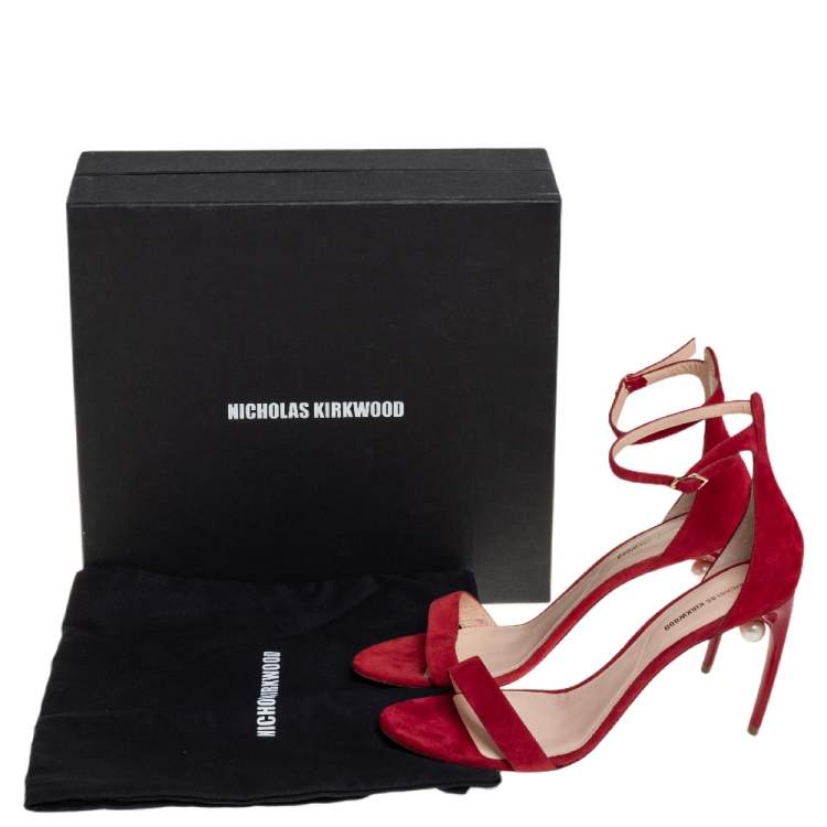 Pre Owned Nicolas Kirkwood Red Suede Mia Ankle Strap Sandals Size 40