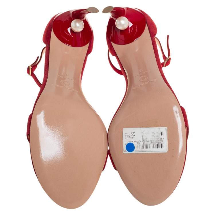 Pre Owned Nicolas Kirkwood Red Suede Mia Ankle Strap Sandals Size 40