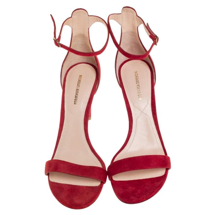 Pre Owned Nicolas Kirkwood Red Suede Mia Ankle Strap Sandals Size 40