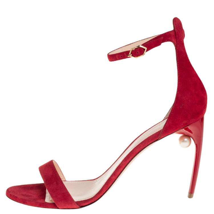 Pre Owned Nicolas Kirkwood Red Suede Mia Ankle Strap Sandals Size 40