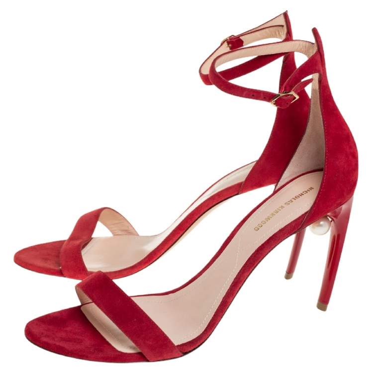 Pre Owned Nicolas Kirkwood Red Suede Mia Ankle Strap Sandals Size 40