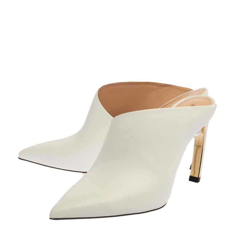 Pre Owned Nicholas Kirkwood White Leather Mira Pointed Toe Mules Size 38