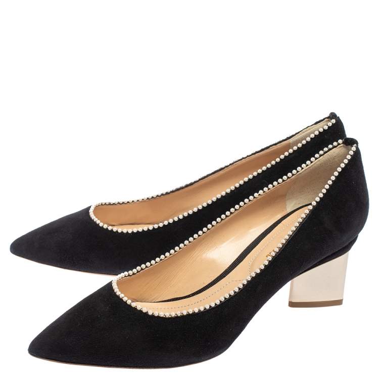 Pre Owned Nicholas Kirkwood Black Suede Pearl Embellished Pointed Toe Pumps Size 39.5