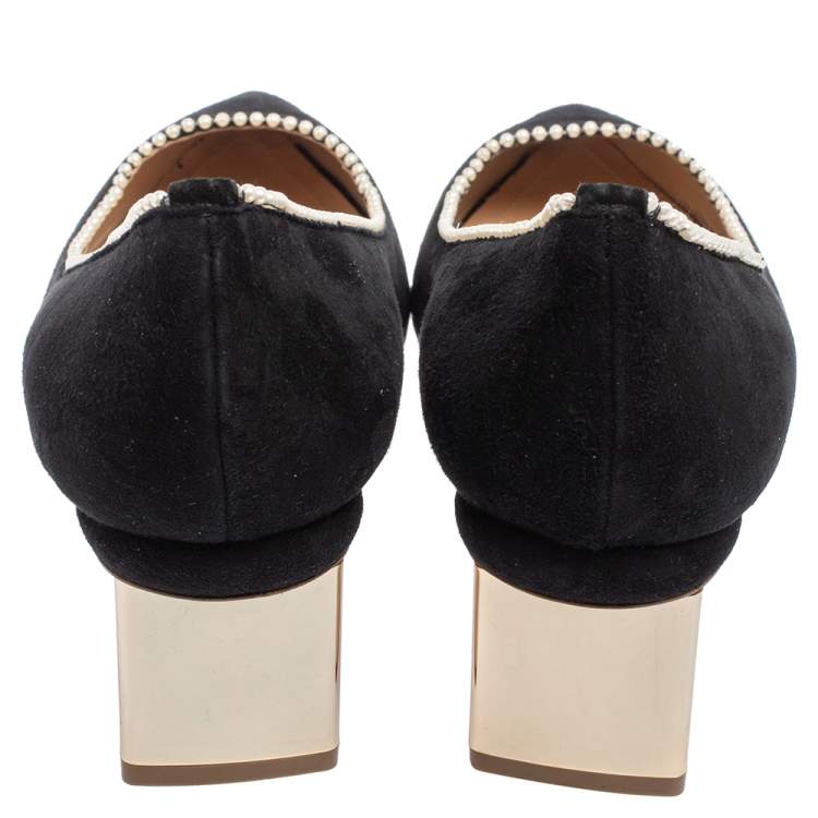 Pre Owned Nicholas Kirkwood Black Suede Pearl Embellished Pointed Toe Pumps Size 39.5