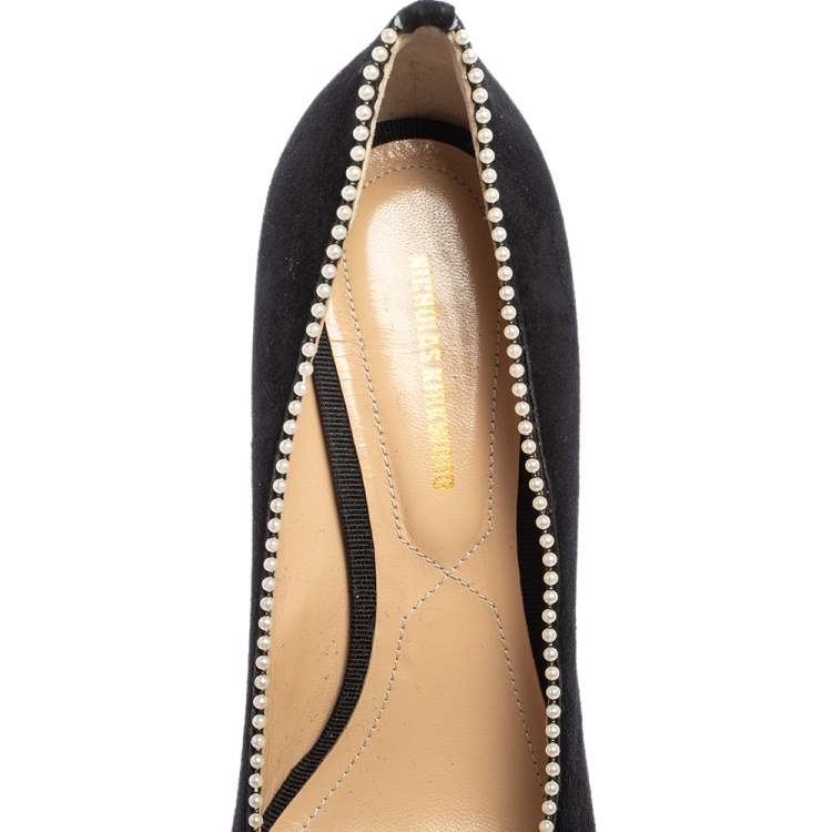Pre Owned Nicholas Kirkwood Black Suede Pearl Embellished Pointed Toe Pumps Size 39.5