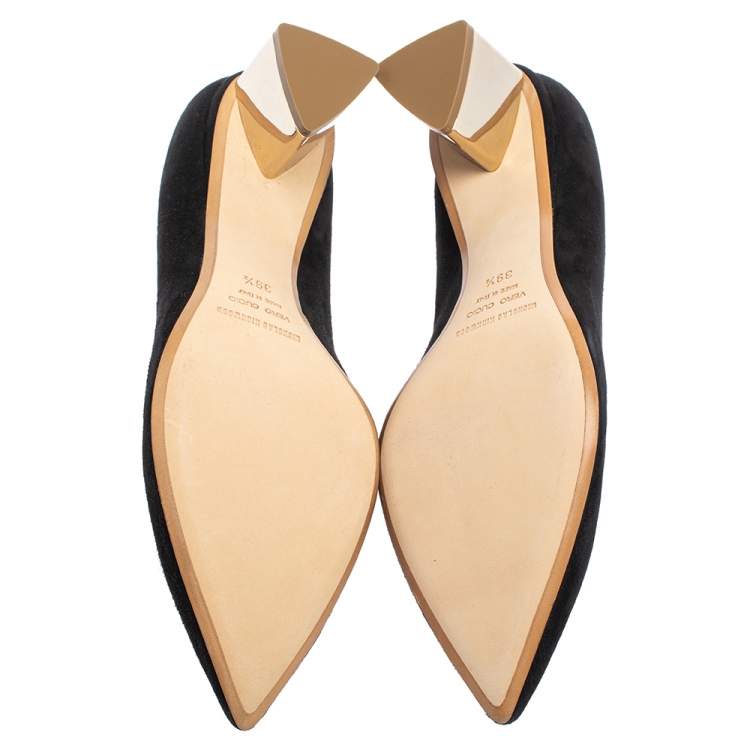 Pre Owned Nicholas Kirkwood Black Suede Pearl Embellished Pointed Toe Pumps Size 39.5