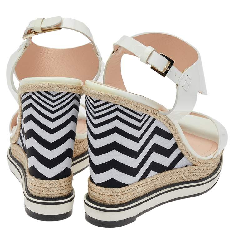 Pre Owned Nicholas Kirkwood White Patent Leather Wedge Espadrille Ankle Strap Sandals Size 39