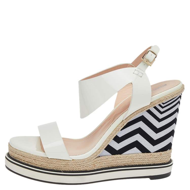 Pre Owned Nicholas Kirkwood White Patent Leather Wedge Espadrille Ankle Strap Sandals Size 39
