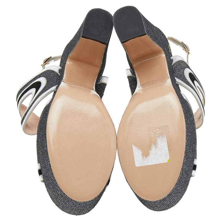 Pre Owned Nicholas Kirkwood Black/Silver Glitter And Patent Leather Ankle Strap Sandals Size 40