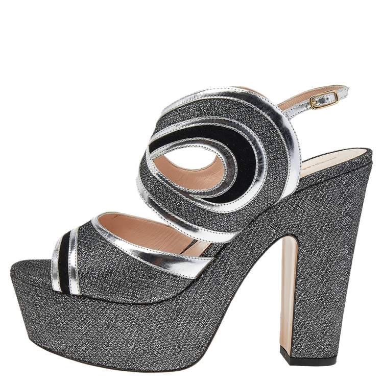 Pre Owned Nicholas Kirkwood Black/Silver Glitter And Patent Leather Ankle Strap Sandals Size 40