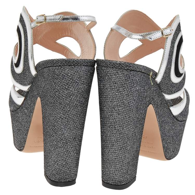Pre Owned Nicholas Kirkwood Black/Silver Glitter And Patent Leather Ankle Strap Sandals Size 40