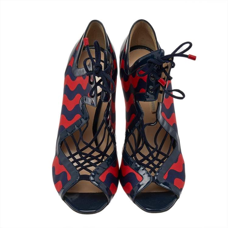 Pre Owned Nicholas Kirkwood Multicolor Canvas And Patent Leather Cut Out Strappy Sandals Size 40.5