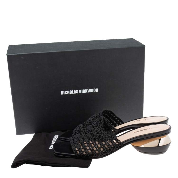Pre Owned Nicholas Kirkwood Black Woven Fabric Alba Mule Sandals Size 38