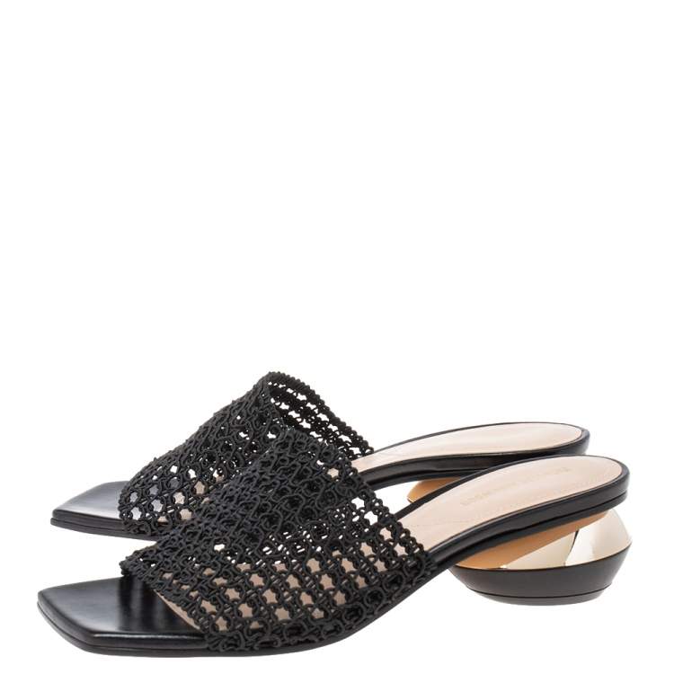 Pre Owned Nicholas Kirkwood Black Woven Fabric Alba Mule Sandals Size 38