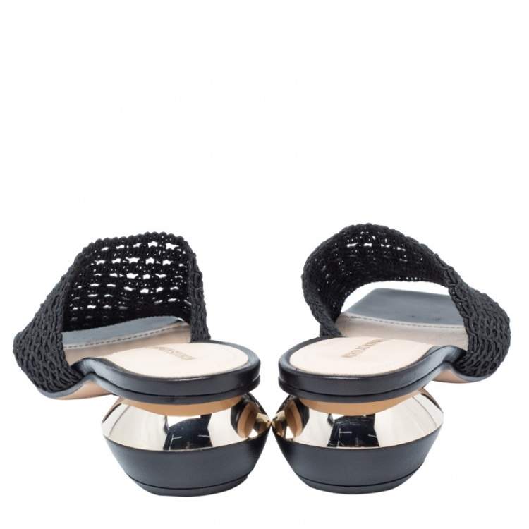 Pre Owned Nicholas Kirkwood Black Woven Fabric Alba Mule Sandals Size 38