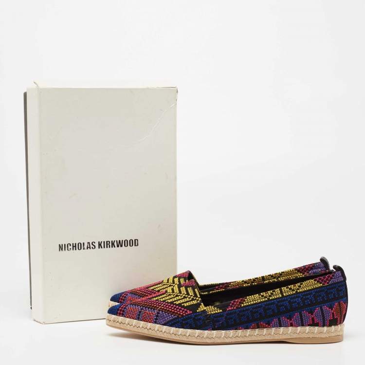 Pre Owned Nicholas Kirkwood Multicolor Embroidered Fabric Mexican Pointed Toe Espadrille Flats Size 38 