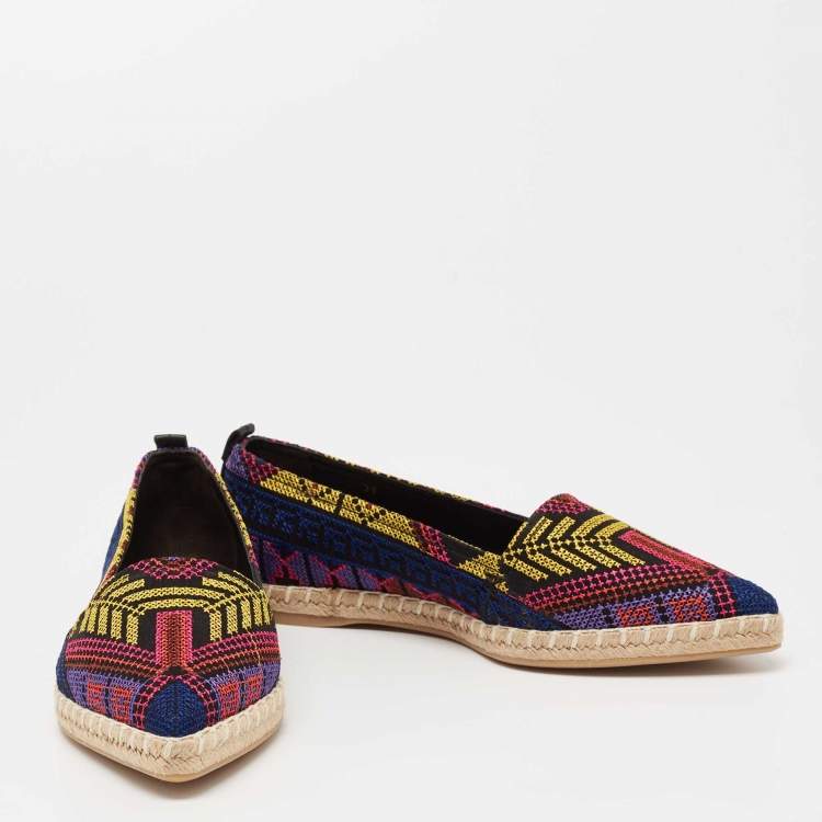 Pre Owned Nicholas Kirkwood Multicolor Embroidered Fabric Mexican Pointed Toe Espadrille Flats Size 38 