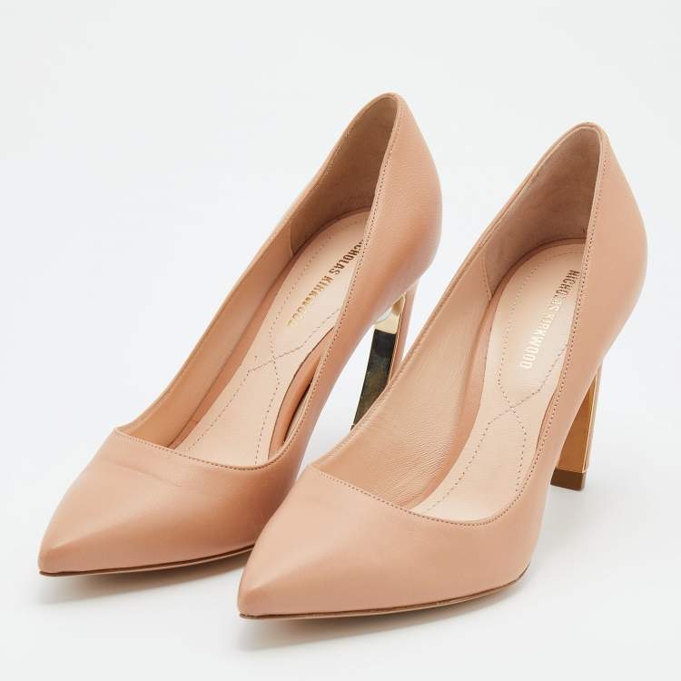 Pre Owned Nicholas Kirkwood Beige Leather Pearl Embellished Pointed Toe Pumps Size 36
