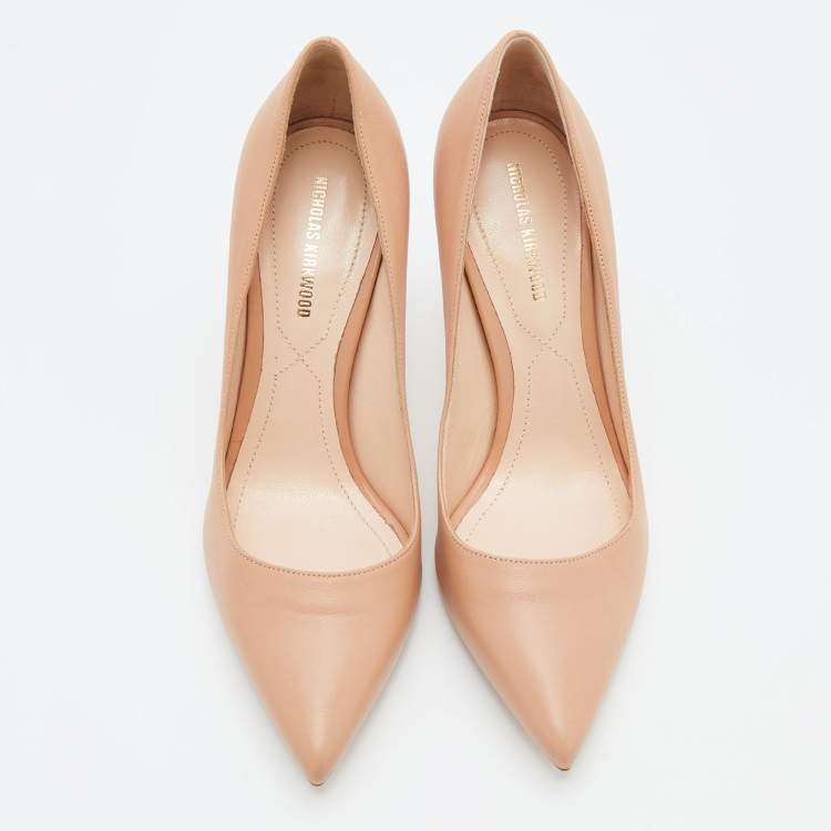 Pre Owned Nicholas Kirkwood Beige Leather Pearl Embellished Pointed Toe Pumps Size 36