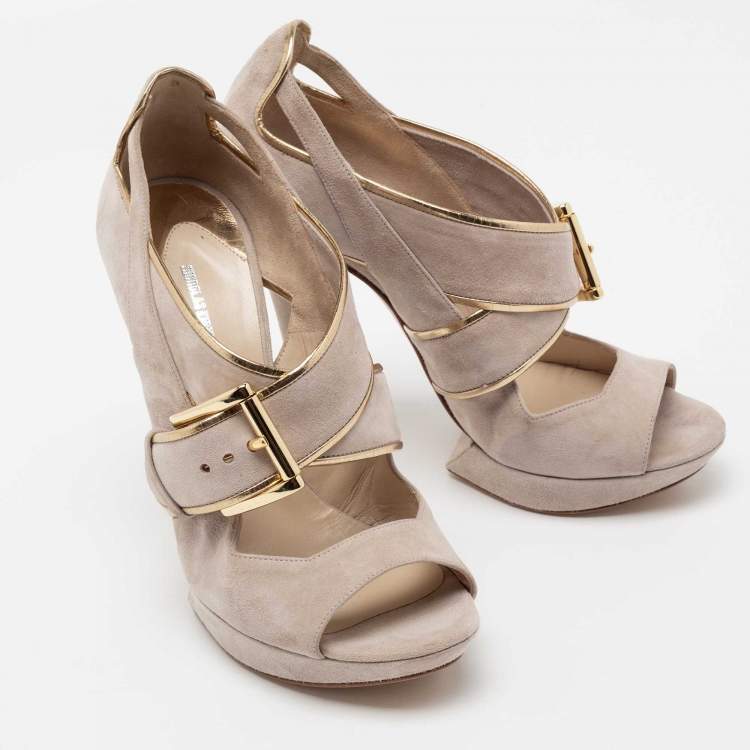 Pre Owned Nicholas Kirkwood Grey Suede Open Toe Platform Sandals Size 38
