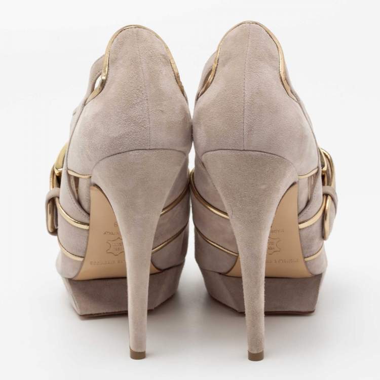 Pre Owned Nicholas Kirkwood Grey Suede Open Toe Platform Sandals Size 38