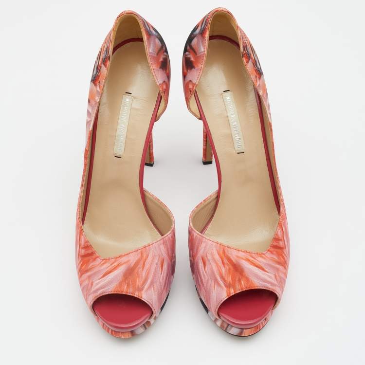 Pre Owned Nicholas Kirkwood Multicolor Satin Peep Toe D'orsay Platform Pumps Size 39