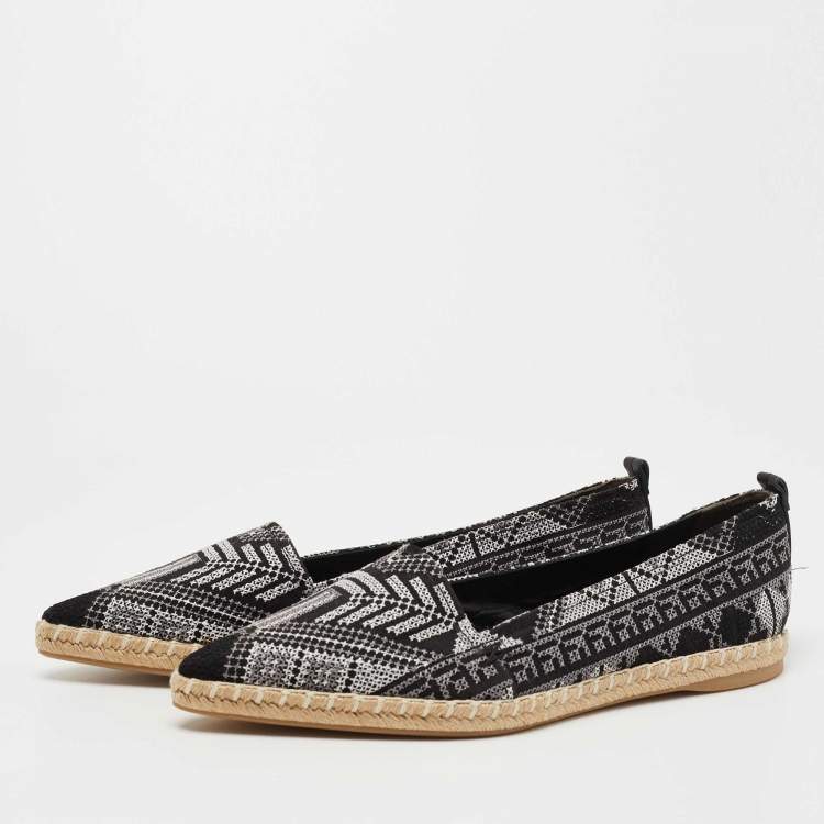 Pre Owned Nicholas Kirkwood Black/White Embroidered Fabric Mexican Pointed Toe Espadrille Flats Size 40