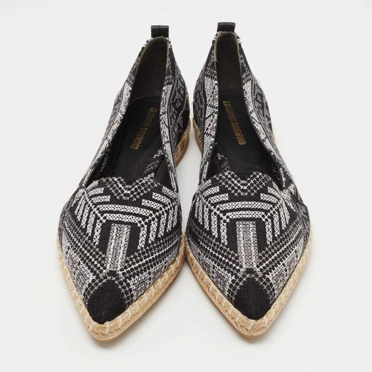 Pre Owned Nicholas Kirkwood Black/White Embroidered Fabric Mexican Pointed Toe Espadrille Flats Size 40