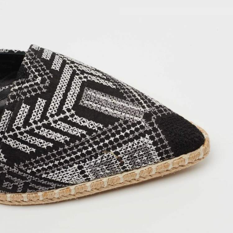 Pre Owned Nicholas Kirkwood Black/White Embroidered Fabric Mexican Pointed Toe Espadrille Flats Size 40