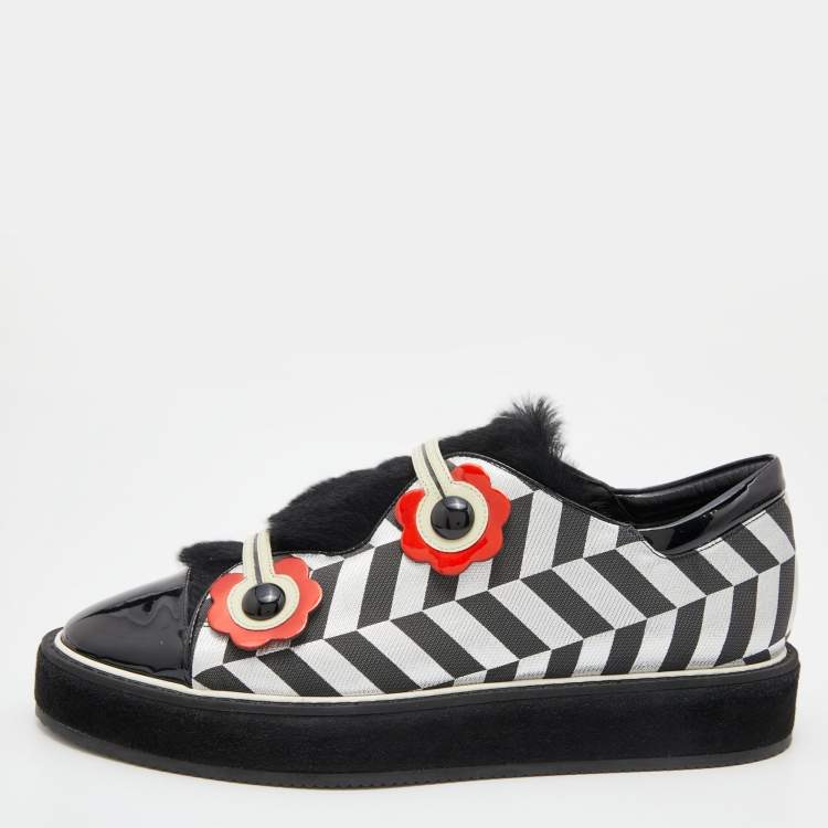 Pre Owned Nicholas Kirkwood Multicolor Patent Leather, Fur and Fabric Slip On Sneakers Size 40