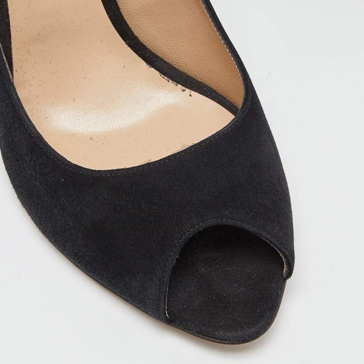 Pre Owned Nicholas Kirkwood Black Suede Peep Toe Wedge Pumps Size 39.5