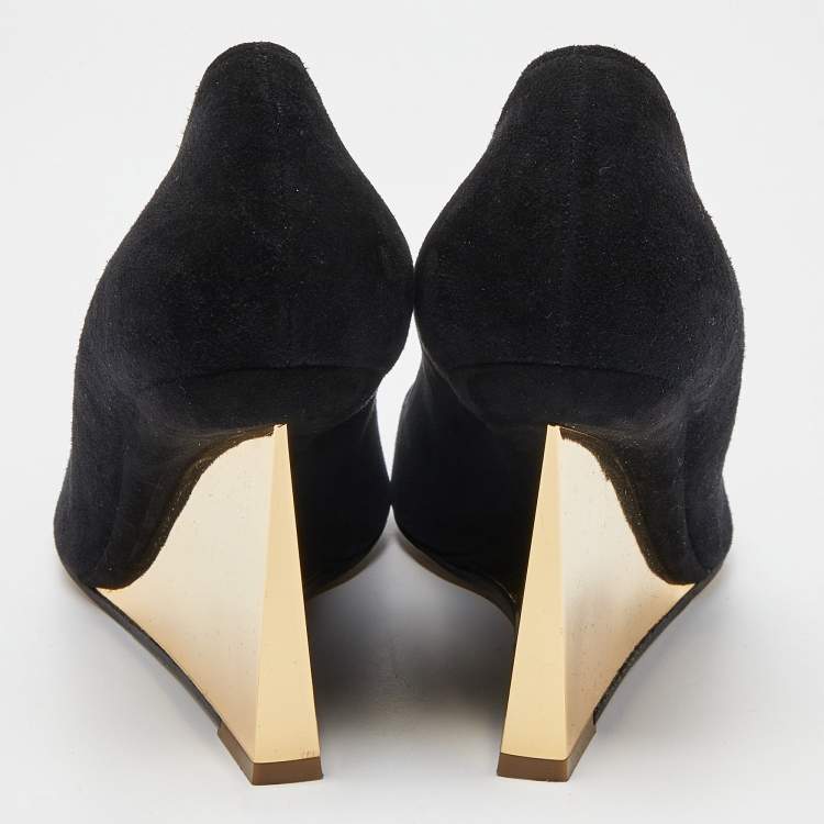 Pre Owned Nicholas Kirkwood Black Suede Peep Toe Wedge Pumps Size 39.5