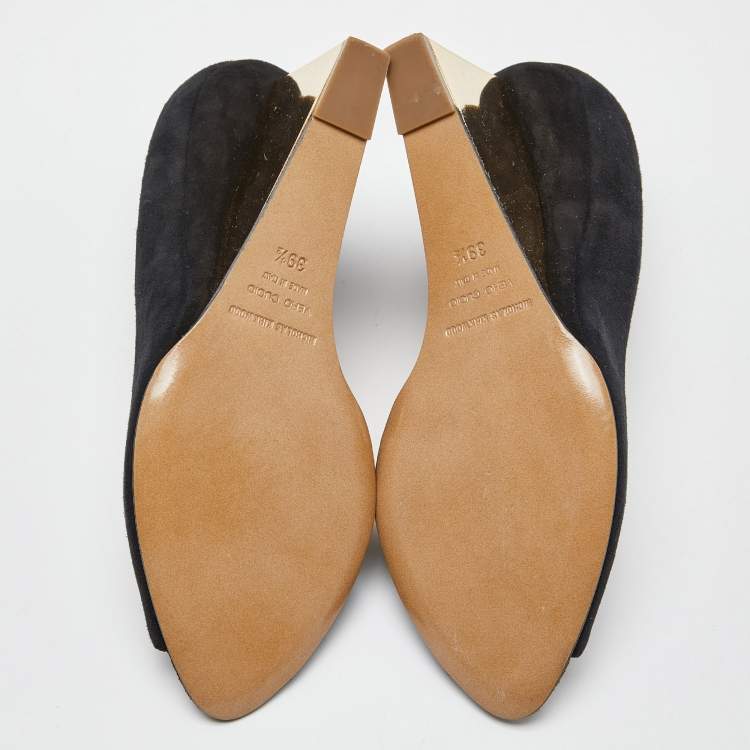 Pre Owned Nicholas Kirkwood Black Suede Peep Toe Wedge Pumps Size 39.5
