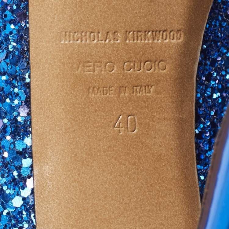 Pre Owned Nicholas Kirkwood Blue Leather and Glitter Platform Pumps Size 40