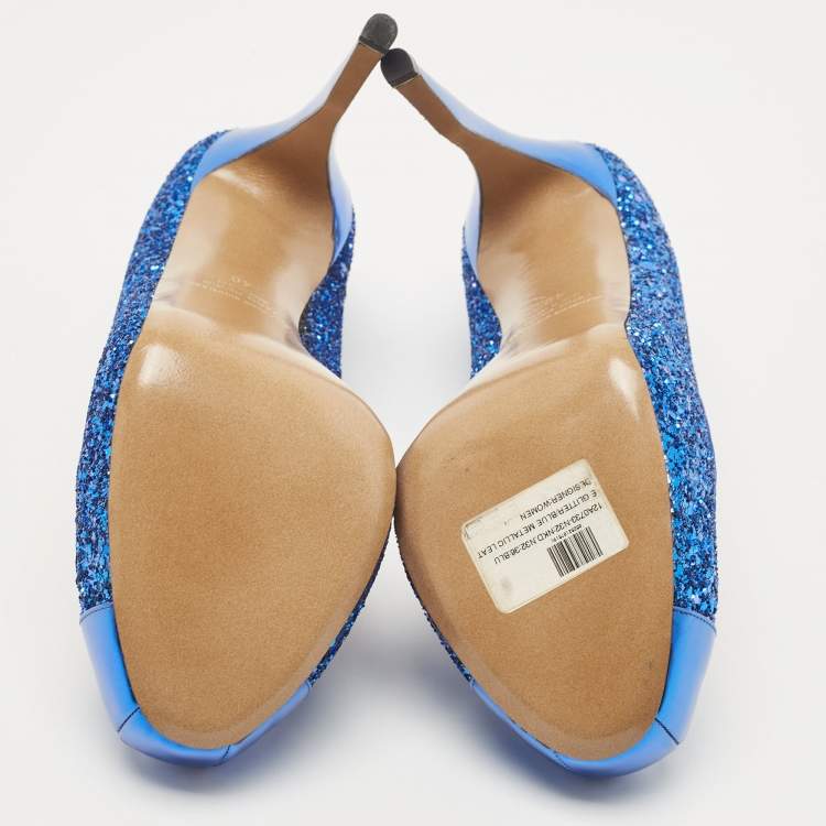 Pre Owned Nicholas Kirkwood Blue Leather and Glitter Platform Pumps Size 40