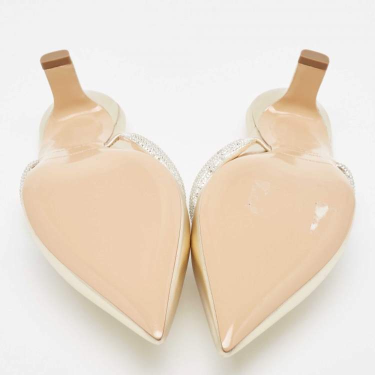 Pre Owned Nicholas Kirkwood Gold Leather Crystal Embellished Leve Mules Size 39