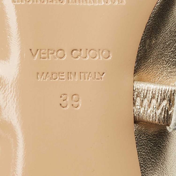 Pre Owned Nicholas Kirkwood Gold Leather Crystal Embellished Leve Mules Size 39
