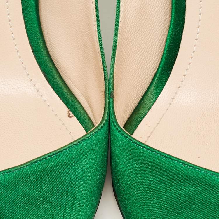 Pre Owned Nicholas Kirkwood Green Satin Crystal Embellished Monstera Pumps Size 38.5