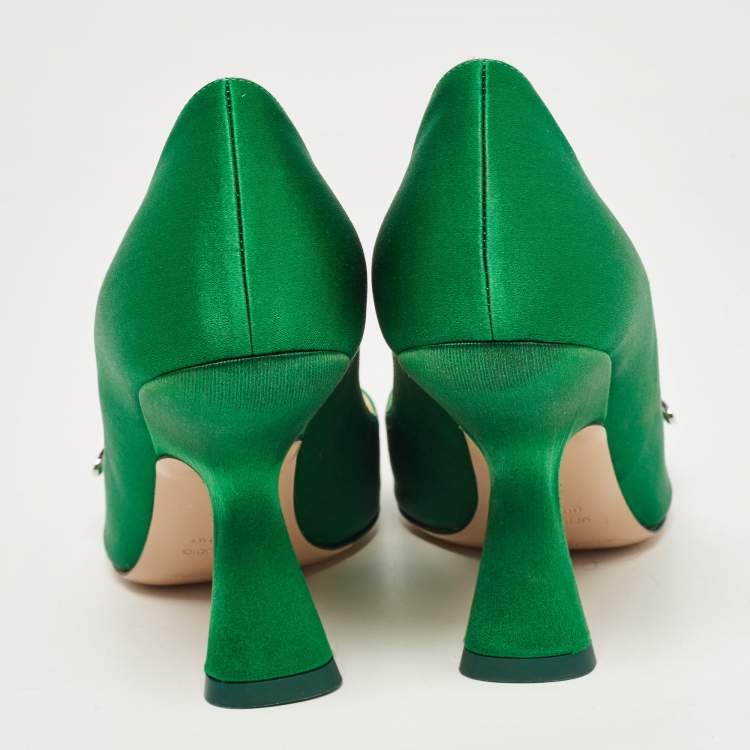 Pre Owned Nicholas Kirkwood Green Satin Crystal Embellished Monstera Pumps Size 38.5